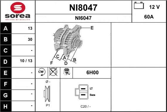 SNRA NI8047 - Alternator www.autospares.lv