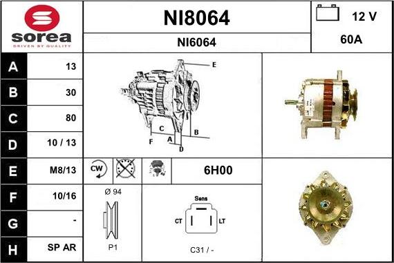 SNRA NI8064 - Alternator www.autospares.lv