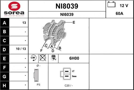 SNRA NI8039 - Ģenerators www.autospares.lv
