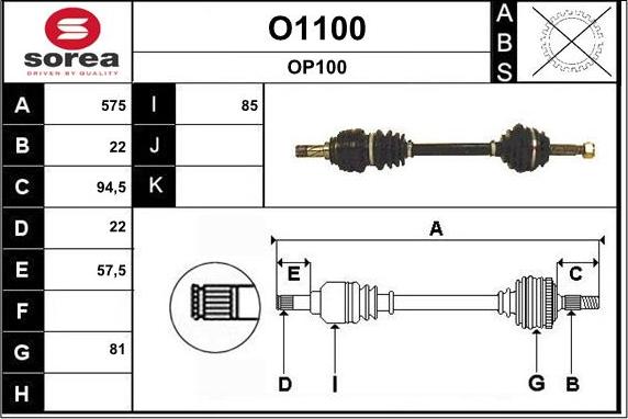 SNRA O1100 - Piedziņas vārpsta autospares.lv