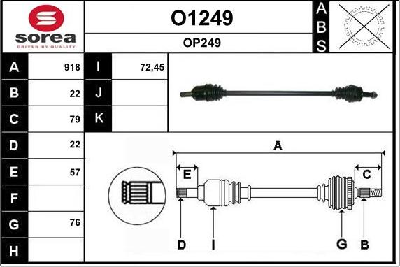 SNRA O1249 - Piedziņas vārpsta autospares.lv