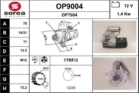 SNRA OP9004 - Starteris www.autospares.lv