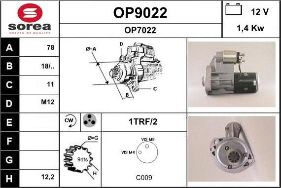 SNRA OP9022 - Starteris autospares.lv