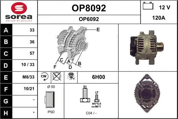 SNRA OP8092 - Alternator www.autospares.lv