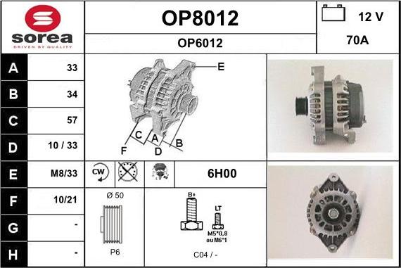 SNRA OP8012 - Alternator www.autospares.lv