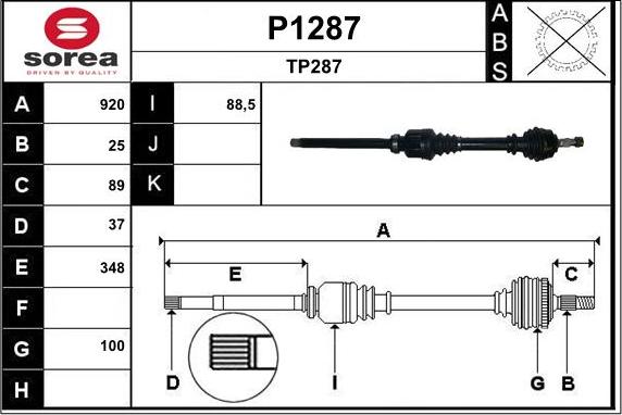 SNRA P1287 - Piedziņas vārpsta www.autospares.lv