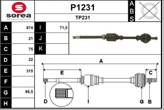 SNRA P1231 - Piedziņas vārpsta www.autospares.lv