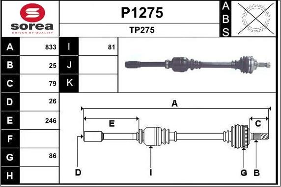 SNRA P1275 - Piedziņas vārpsta www.autospares.lv