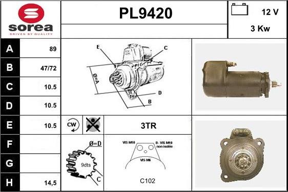 SNRA PL9420 - Starteris autospares.lv