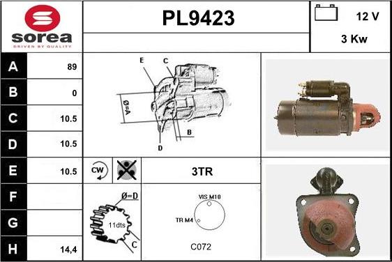 SNRA PL9423 - Starteris www.autospares.lv