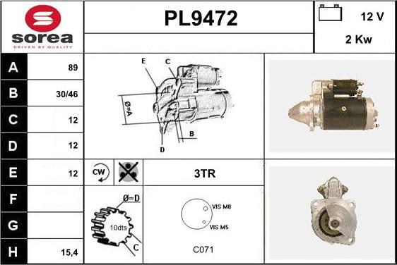 SNRA PL9472 - Starteris autospares.lv