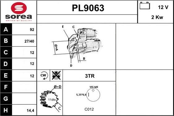 SNRA PL9063 - Starteris autospares.lv