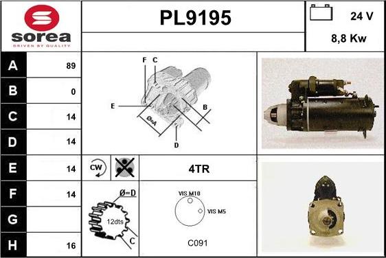 SNRA PL9195 - Starteris www.autospares.lv