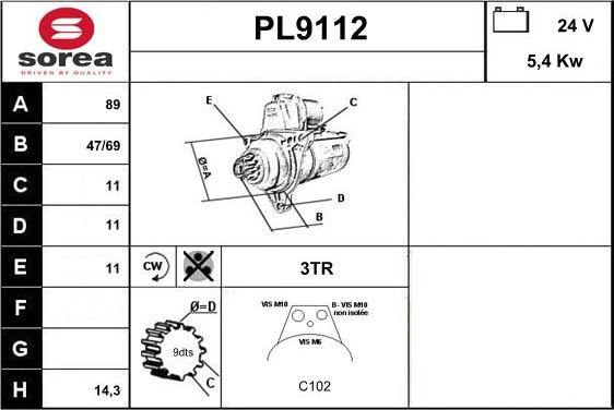 SNRA PL9112 - Starter www.autospares.lv