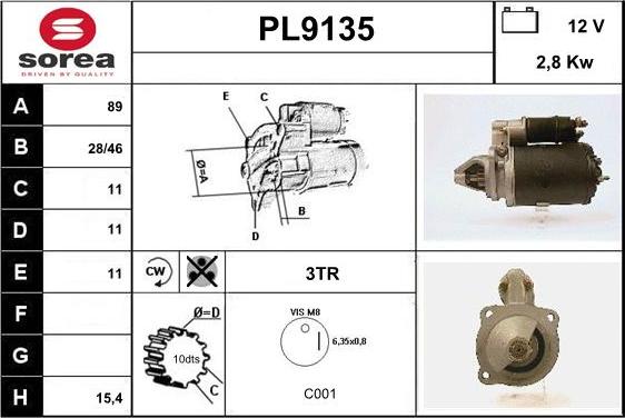 SNRA PL9135 - Starteris autospares.lv