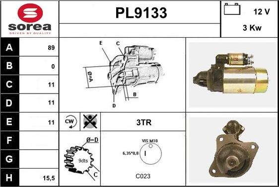 SNRA PL9133 - Starteris www.autospares.lv