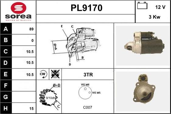 SNRA PL9170 - Starteris www.autospares.lv