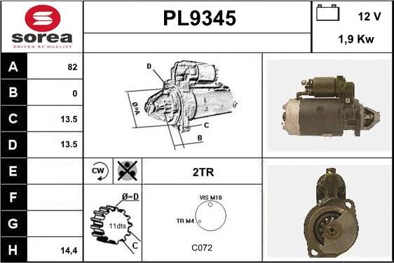 SNRA PL9345 - Starteris www.autospares.lv