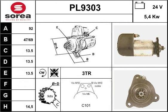 SNRA PL9303 - Starteris www.autospares.lv