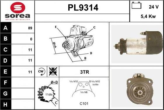 SNRA PL9314 - Стартер www.autospares.lv