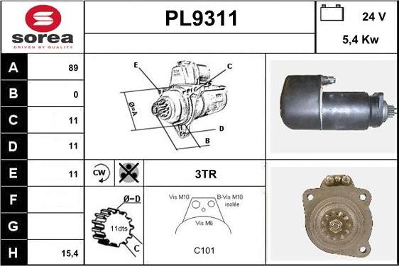 SNRA PL9311 - Starteris autospares.lv