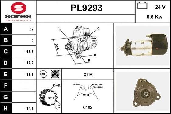 SNRA PL9293 - Starteris autospares.lv