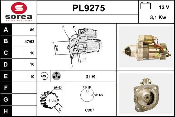 SNRA PL9275 - Starter www.autospares.lv