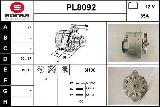 SNRA PL8092 - Alternator www.autospares.lv