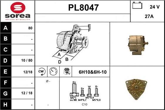 SNRA PL8047 - Alternator www.autospares.lv