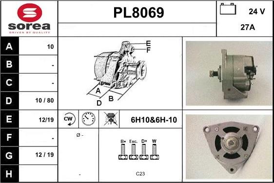 SNRA PL8069 - Alternator www.autospares.lv