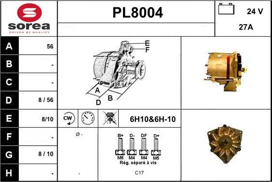 SNRA PL8004 - Alternator www.autospares.lv