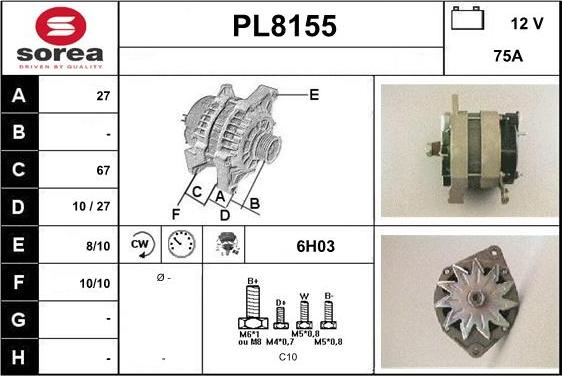 SNRA PL8155 - Alternator www.autospares.lv