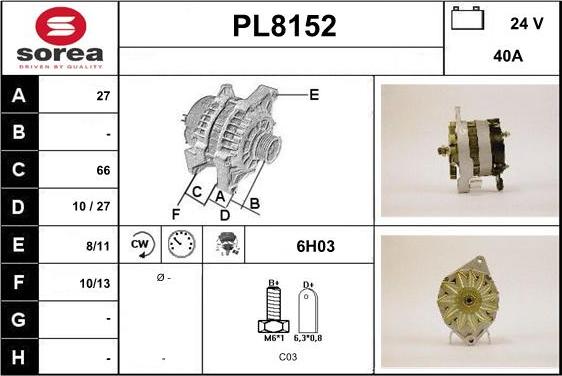 SNRA PL8152 - Alternator www.autospares.lv