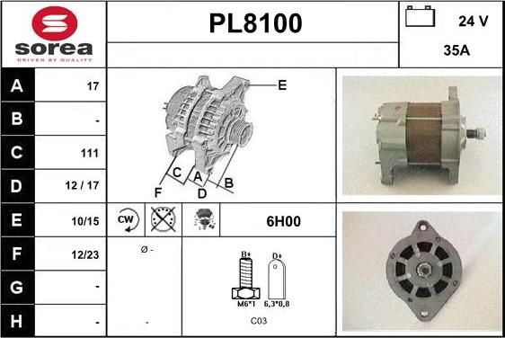 SNRA PL8100 - Ģenerators autospares.lv