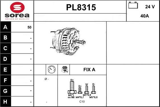 SNRA PL8315 - Alternator www.autospares.lv