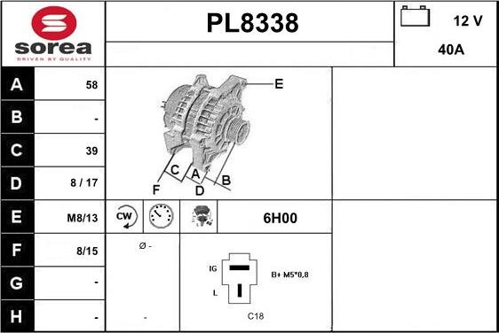 SNRA PL8338 - Alternator www.autospares.lv