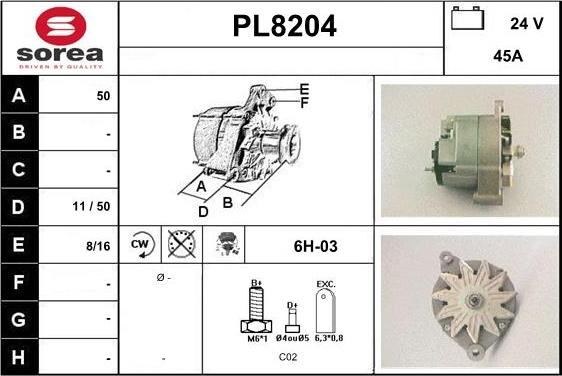 SNRA PL8204 - Alternator www.autospares.lv