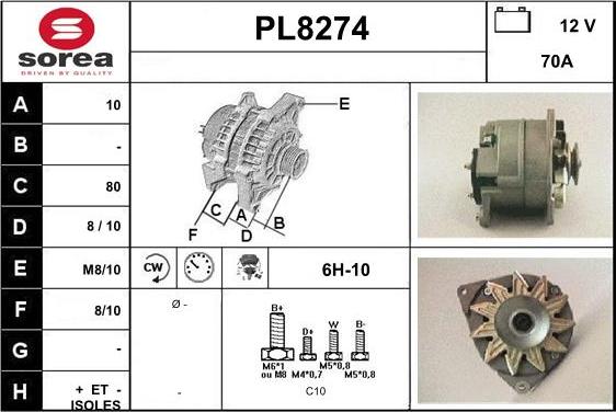 SNRA PL8274 - Alternator www.autospares.lv