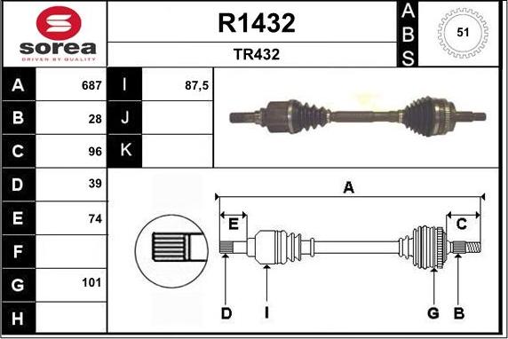 SNRA R1432 - Piedziņas vārpsta www.autospares.lv