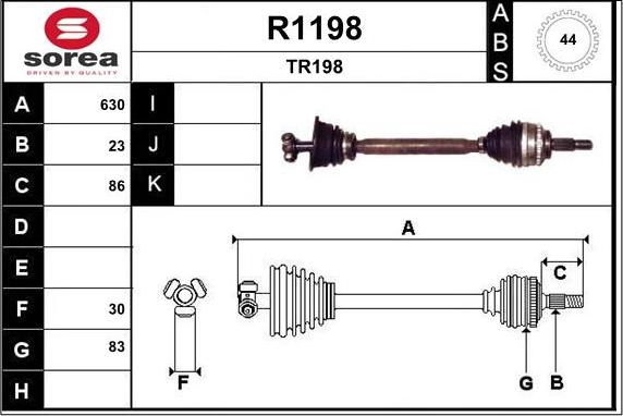 SNRA R1198 - Piedziņas vārpsta autospares.lv