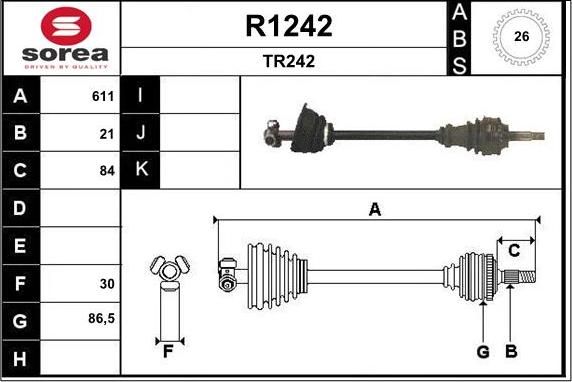 SNRA R1242 - Piedziņas vārpsta www.autospares.lv