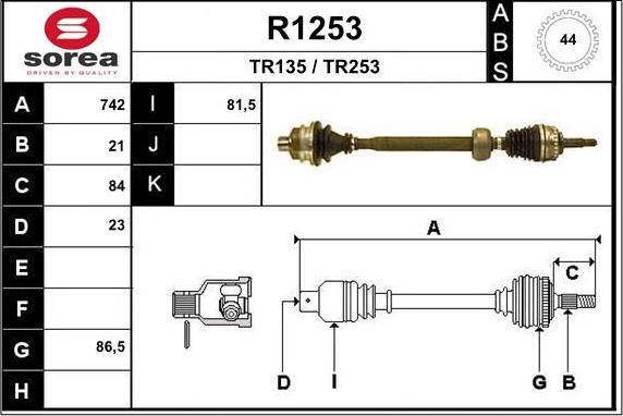 SNRA R1253 - Piedziņas vārpsta autospares.lv