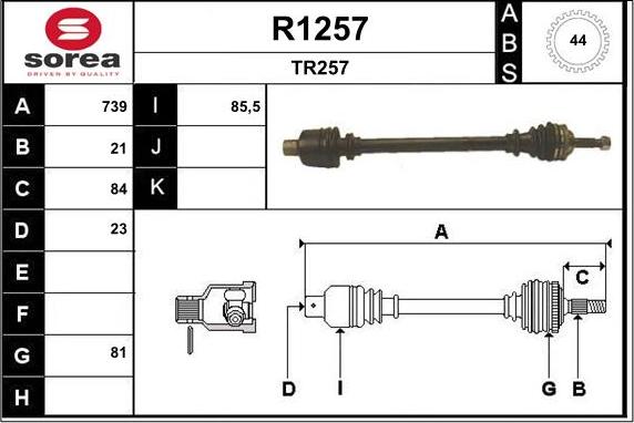 SNRA R1257 - Piedziņas vārpsta autospares.lv