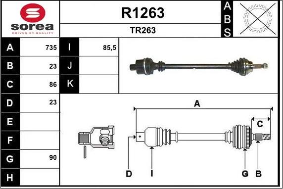 SNRA R1263 - Piedziņas vārpsta autospares.lv