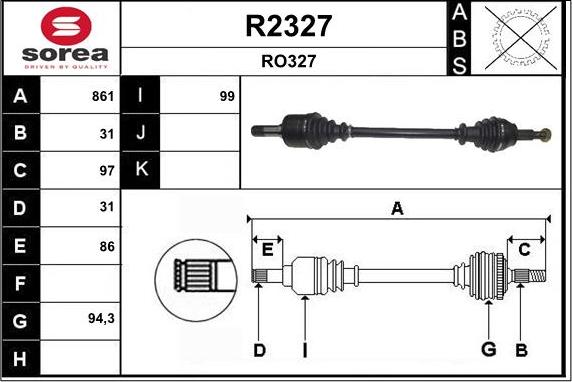 SNRA R2327 - Piedziņas vārpsta www.autospares.lv