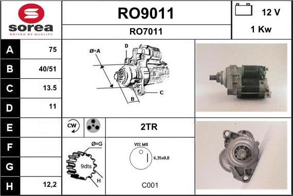 SNRA RO9011 - Starteris autospares.lv