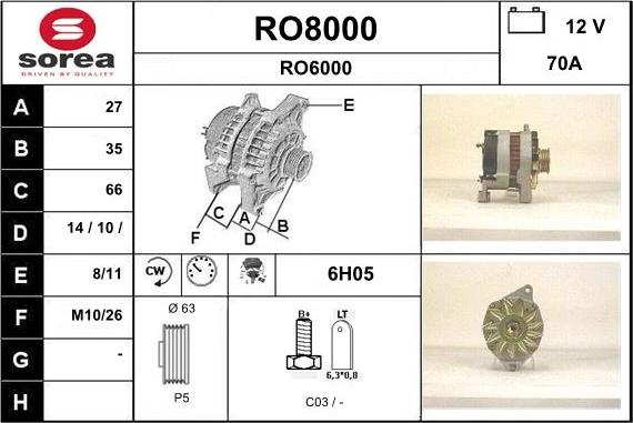 SNRA RO8000 - Ģenerators www.autospares.lv