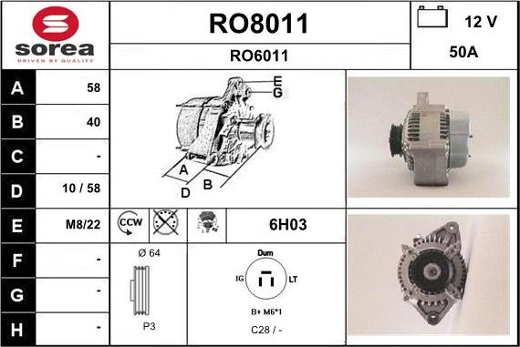 SNRA RO8011 - Ģenerators www.autospares.lv