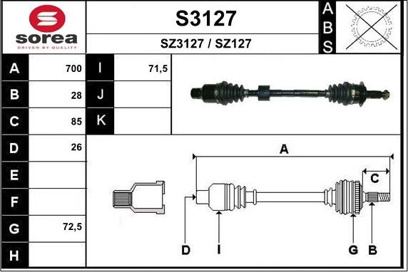 SNRA S3127 - Drive Shaft www.autospares.lv