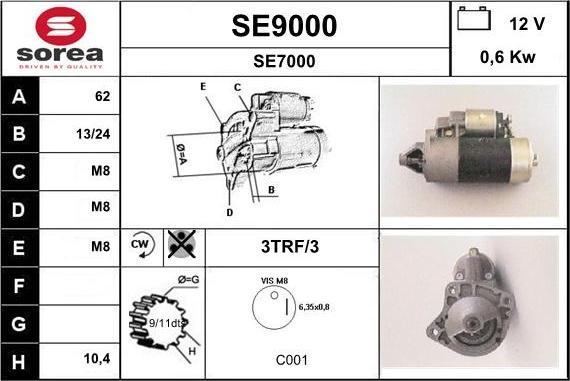 SNRA SE9000 - Starteris autospares.lv